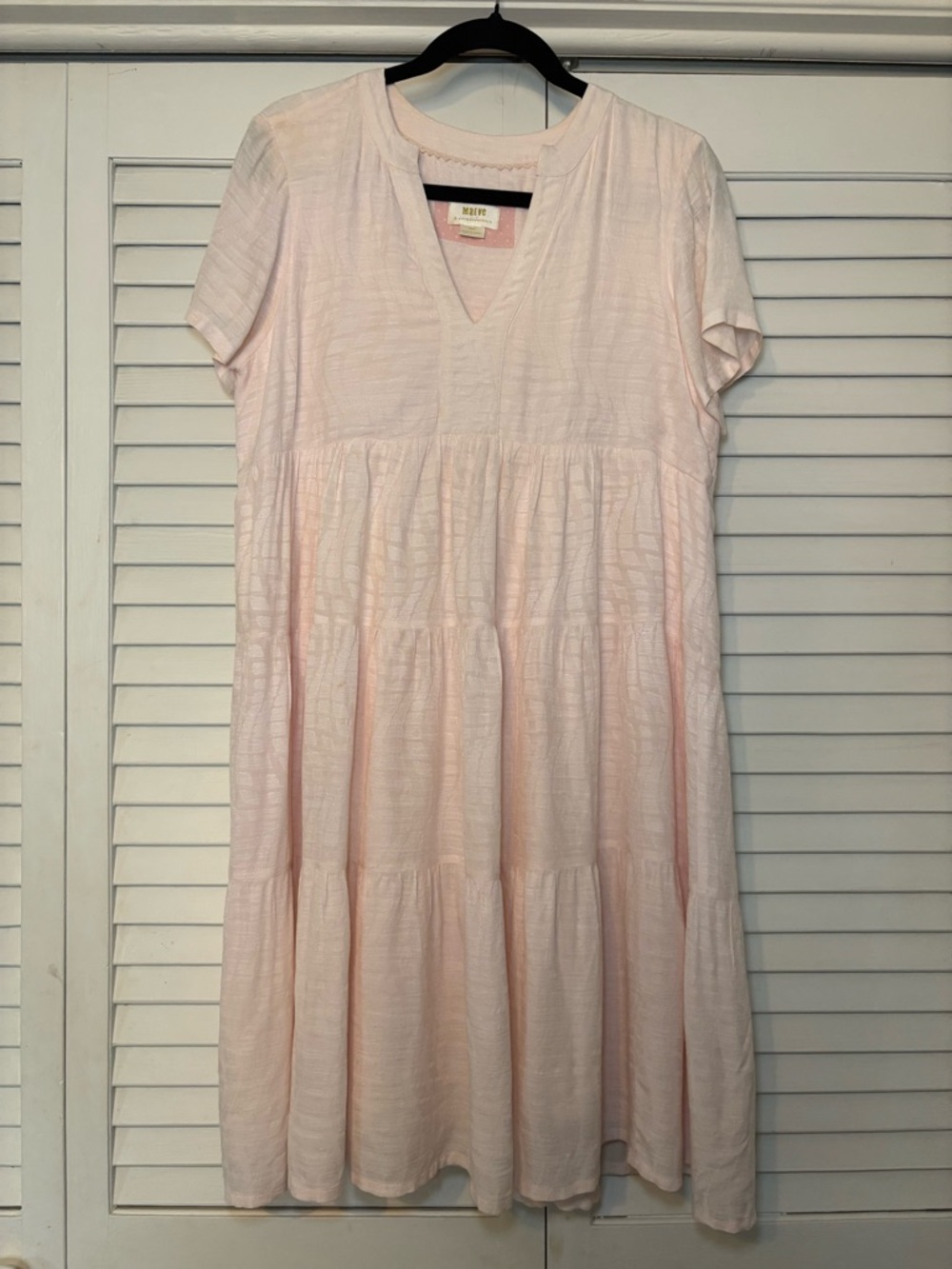 Maeve Anthropologie Women’s Babydoll Dress Pink V-Neck Tiered Small